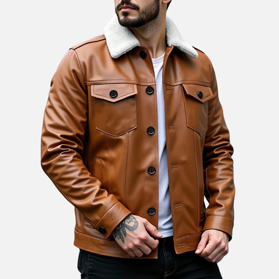 Jaqueta de Couro Masculina Montezari MTZ818